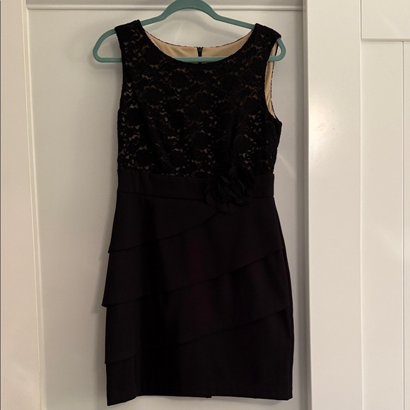 connected petite Dresses & Skirts - connected apparel Black Lace Tiered Rosette Mini Dress
